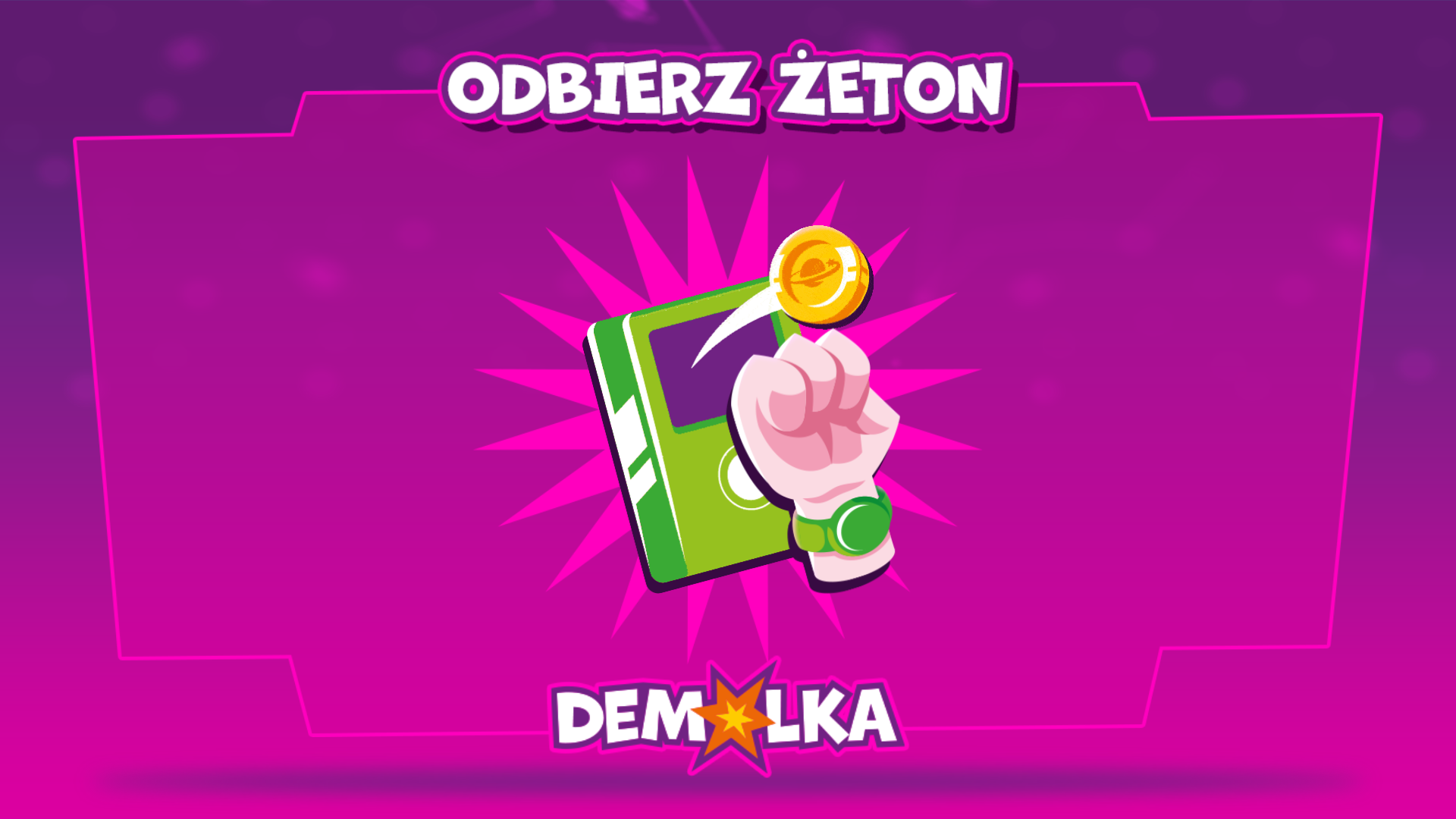 Ekran BigTag z napisem „Odbierz żeton” przy atrakcji Demolka